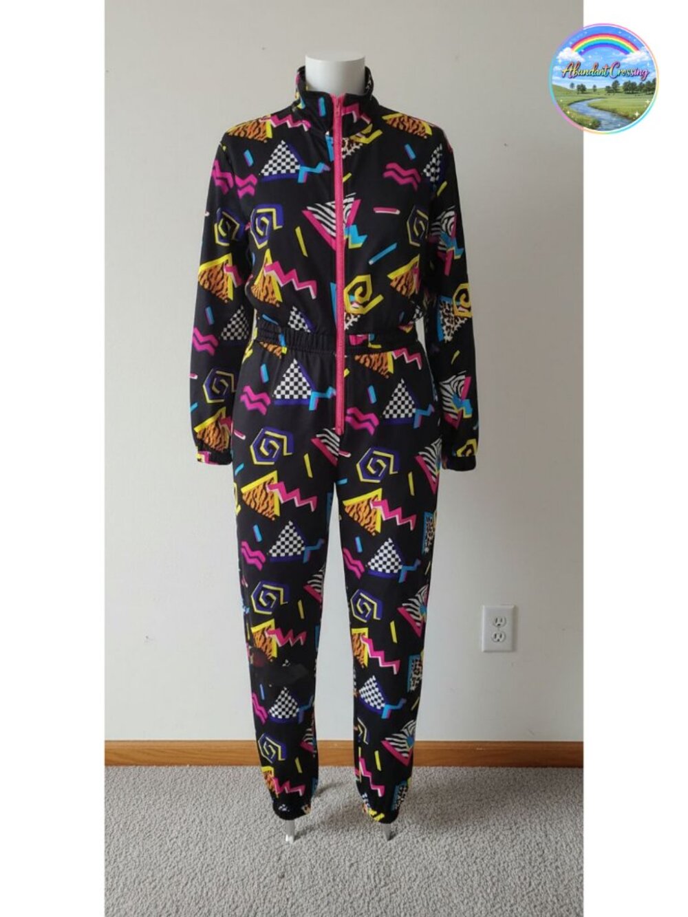 UOUA Women's Retro Jumpsuit Long Sleeve Zip One Piece Tracksuit Costume